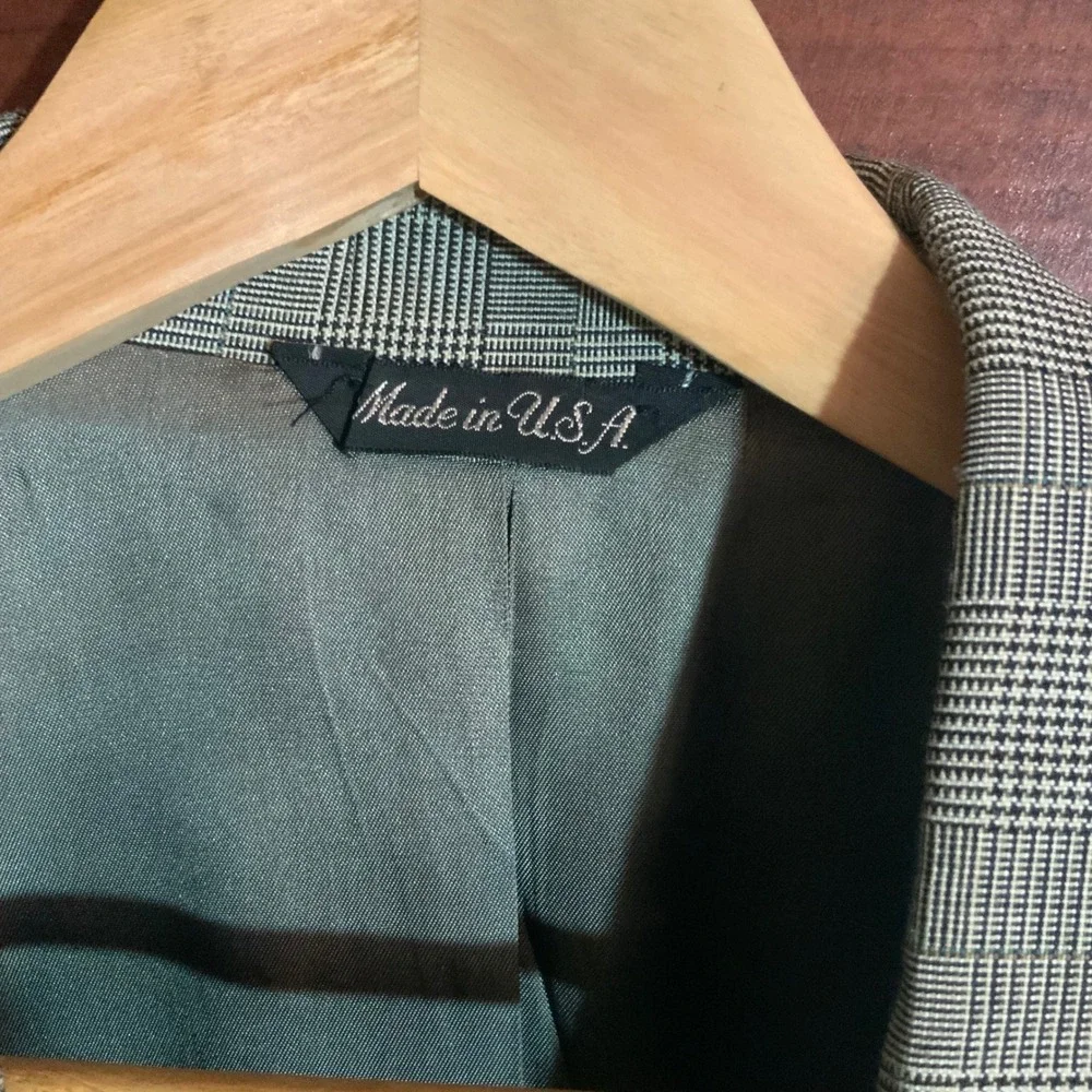 Vintage 80s Levis Exacl Double Breasted Blazer Glen Plaid Made in USA 44L Grey